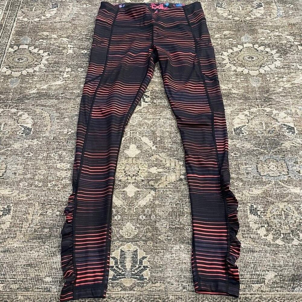 Lululemon Pace Rival Leggings Size 8 Black Coral Striped Ruched Ankle Running